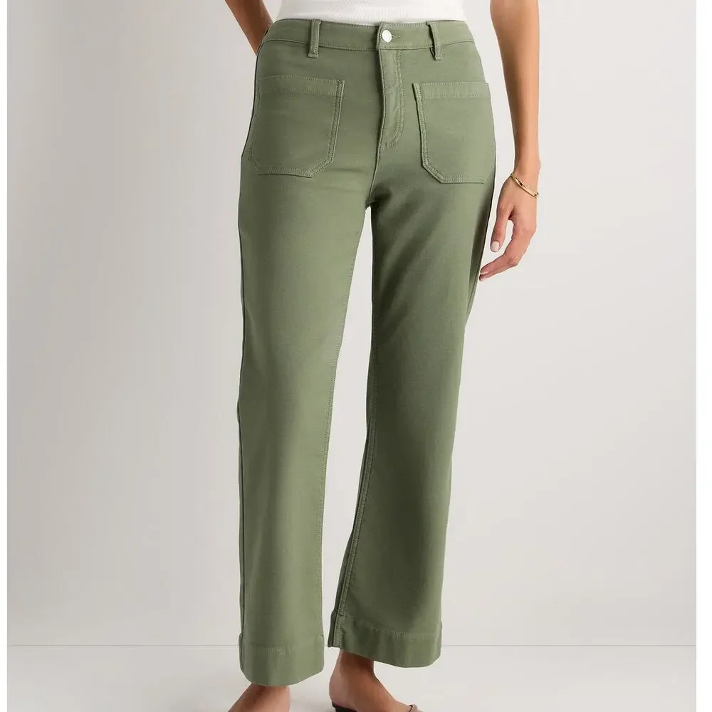 Quince French Terry Wide Leg Pants Size 6 Faded Cargo Green